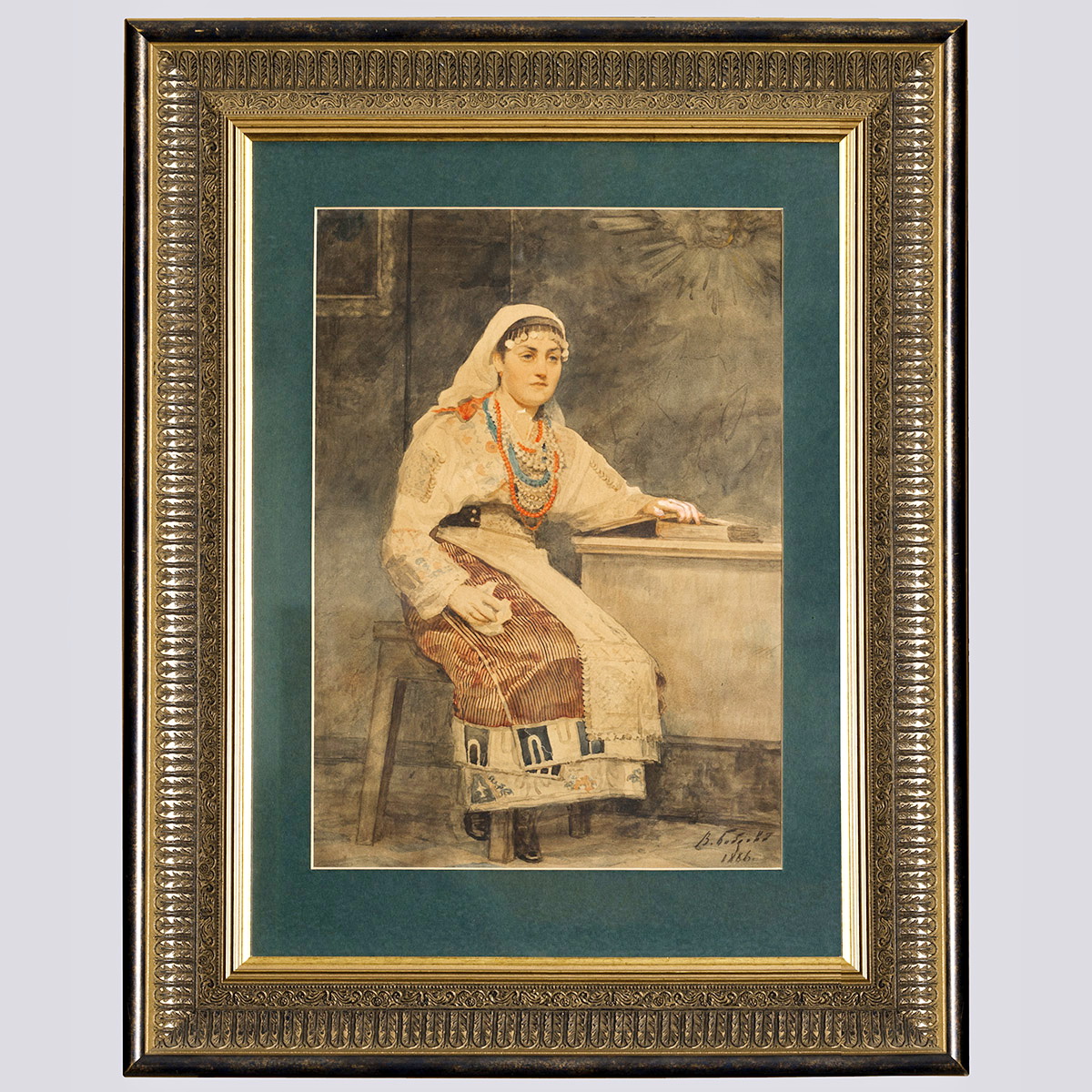 Картина «Женщина в национальном костюме» худ. Бобров В. А., 1886 г., бумага, акварель