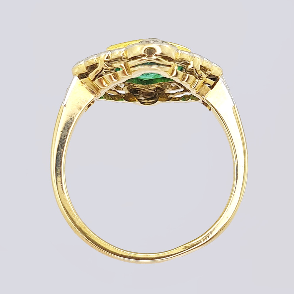 Кольцо Арт-деко с изумрудами и бриллиантами из золота 585 пробы 20 века