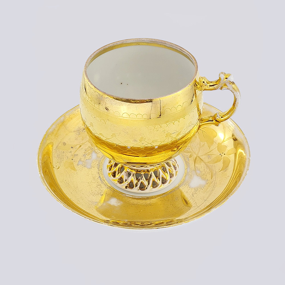 Позолоченная чайная пара 19 века (Фабрика Кузнецова)