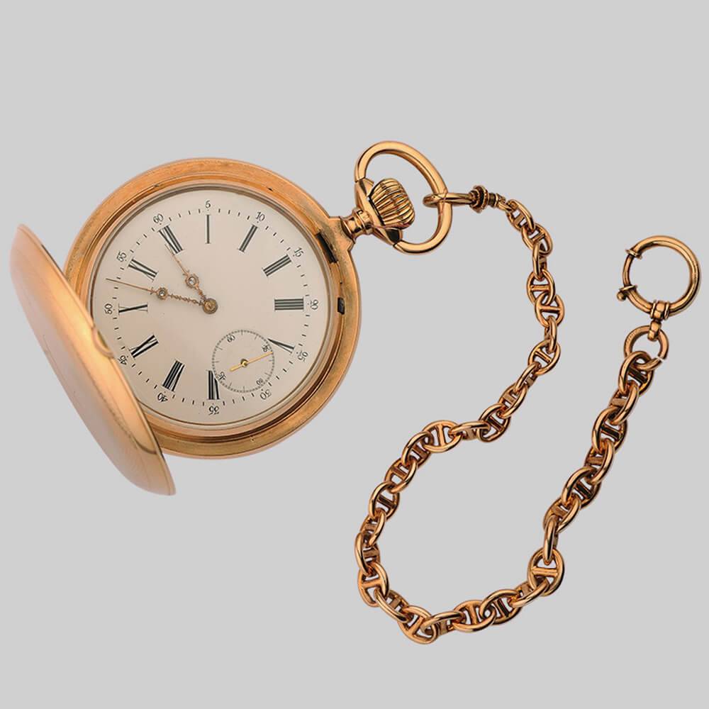 Золотые карманные часы с цепью C.H.Tissot, Швейцария 19 век