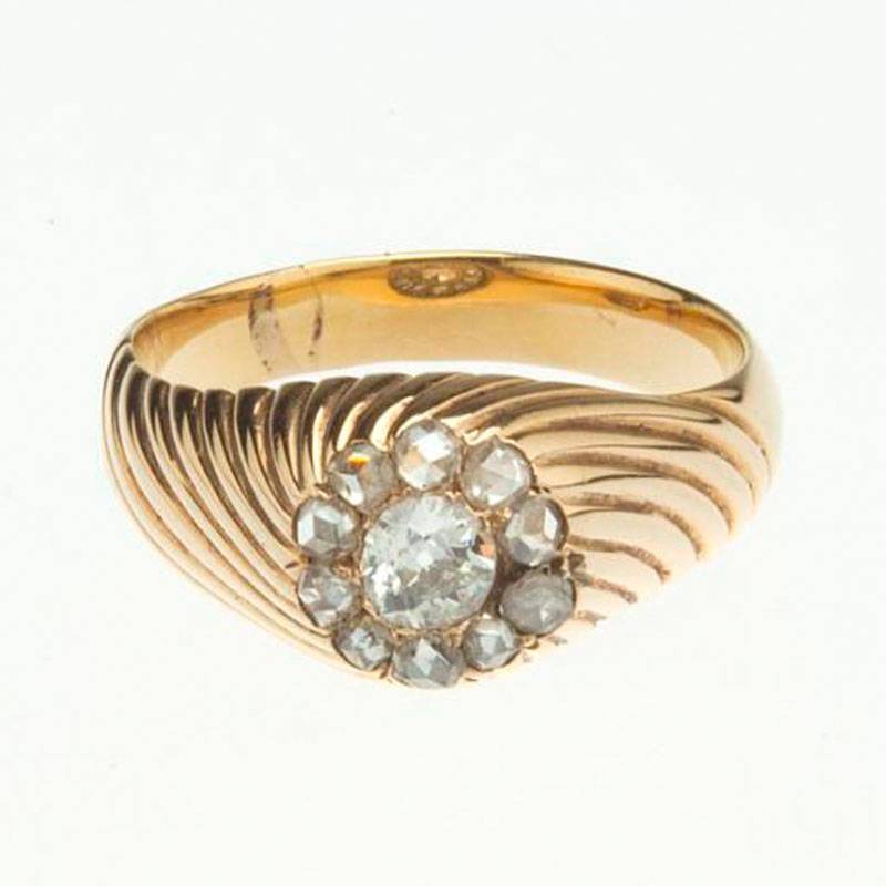 Кольцо с бриллиантом и алмазами «Роза» из золота 56 пробы 19 века