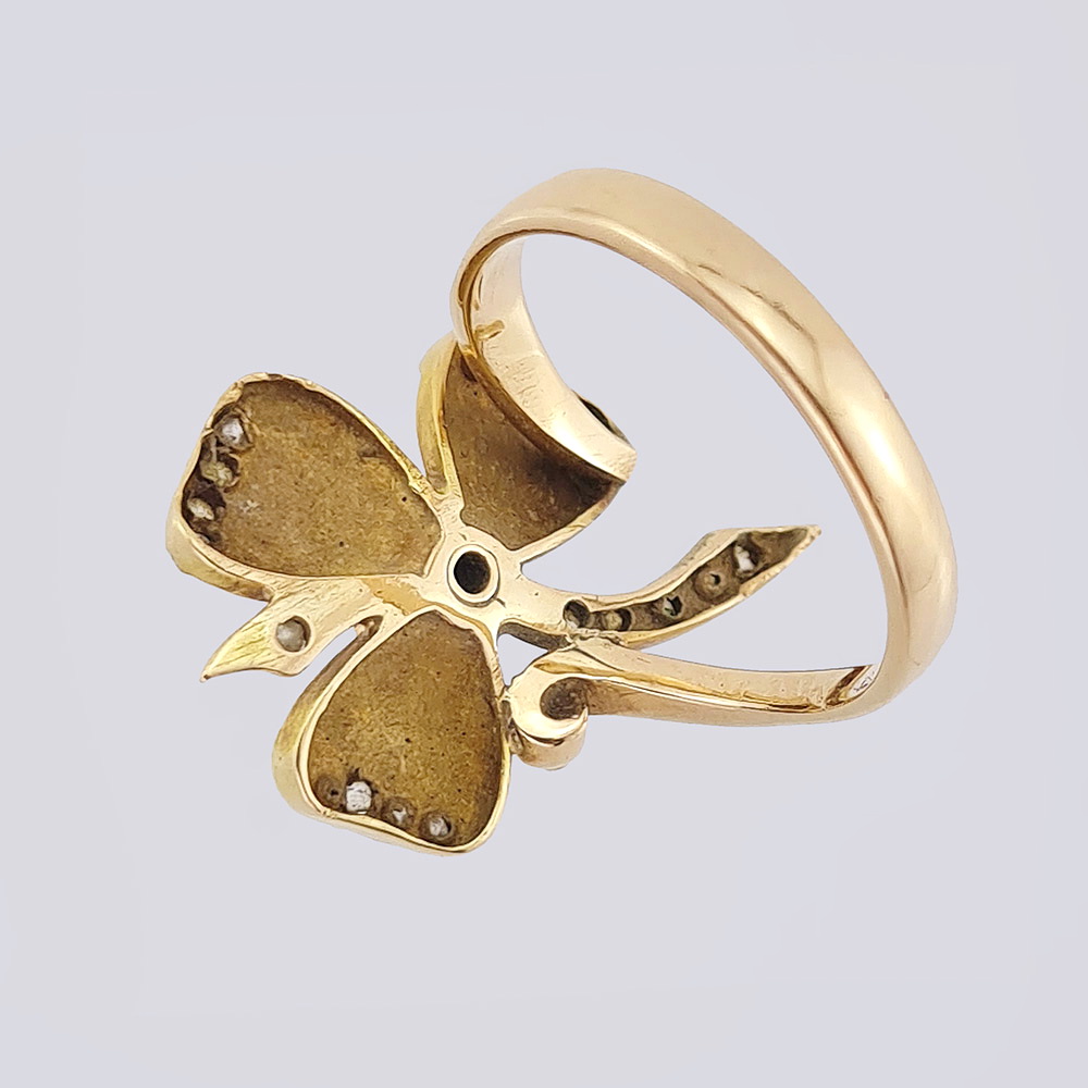 Золотое кольцо «Цветок» с сапфиром и мелкими алмазами (Зап. Европа, 585 пр.,19 век)
