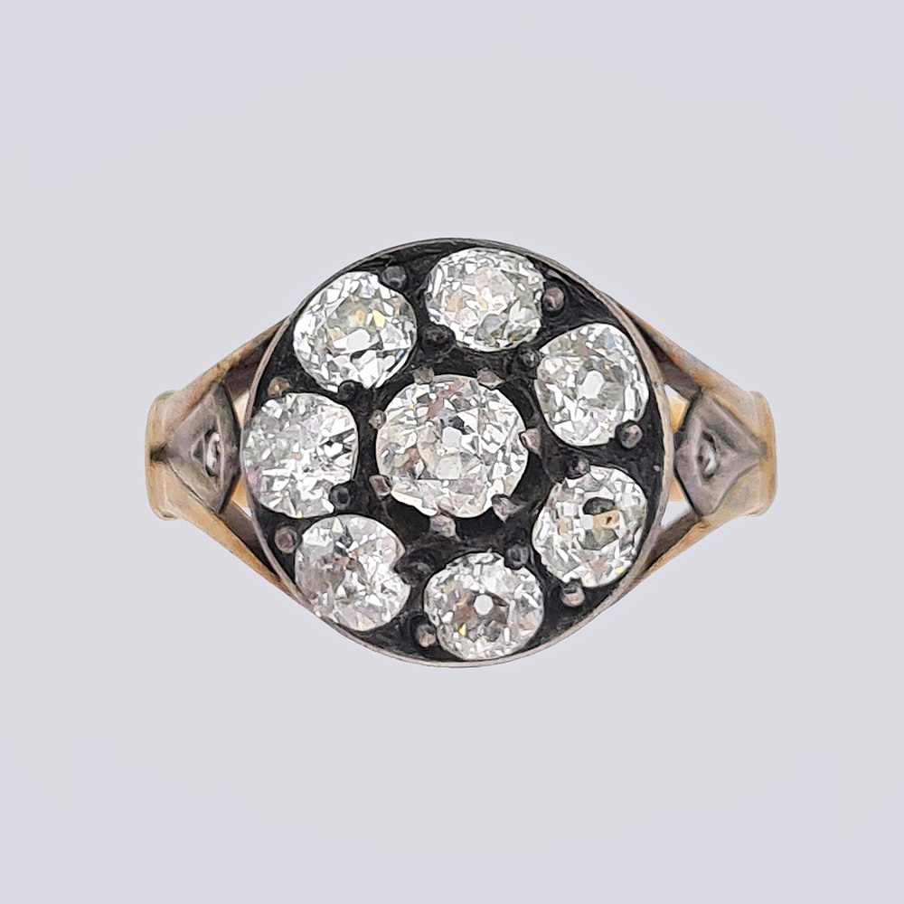 Кольцо «Малина» с бриллиантами старой огранки из золота 56 пробы 19 века