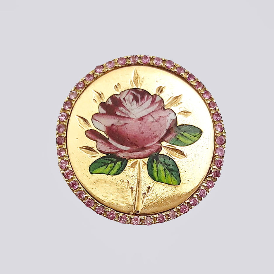 Кольцо СССР с эмалью и розовыми сапфирами из золота 583 пробы