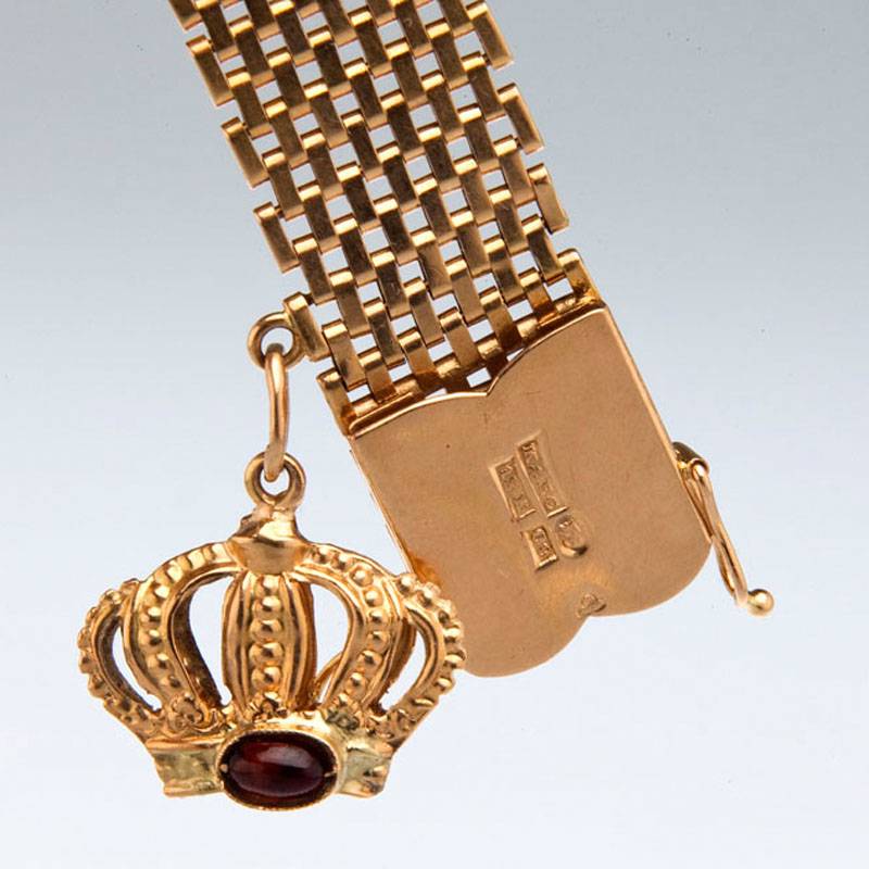 Мужской браслет с гранатом из золота 750 пробы 19 века (K&EC, Швейцария)