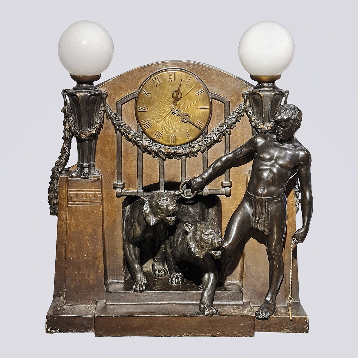 Настольная лампа с часами и скульптурная композиция «Древний Рим» (Австрия, 19 век)
