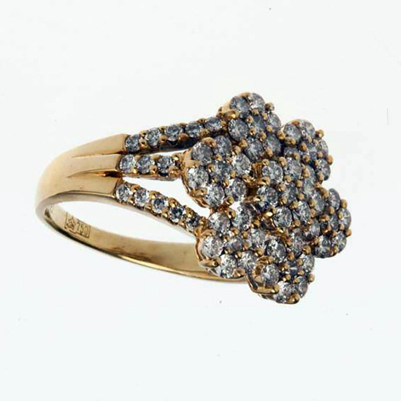 Авторское кольцо с 75 бриллиантами из золота 750 пробы