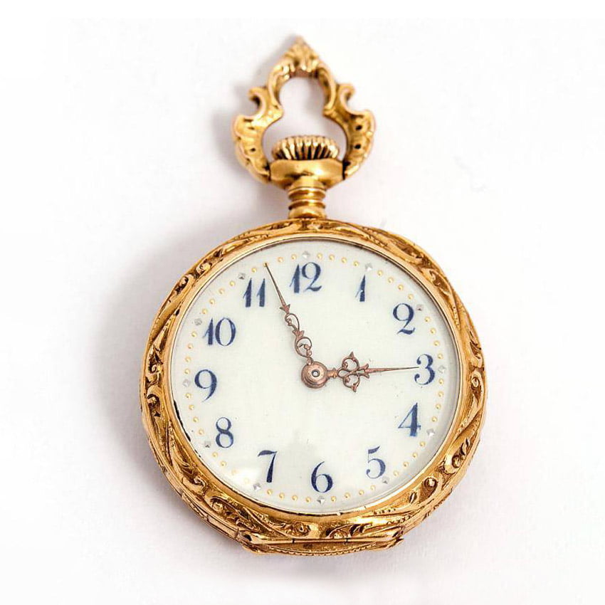 Карманные часы-кулон из золота 56 пробы с бриллиантами 19 века