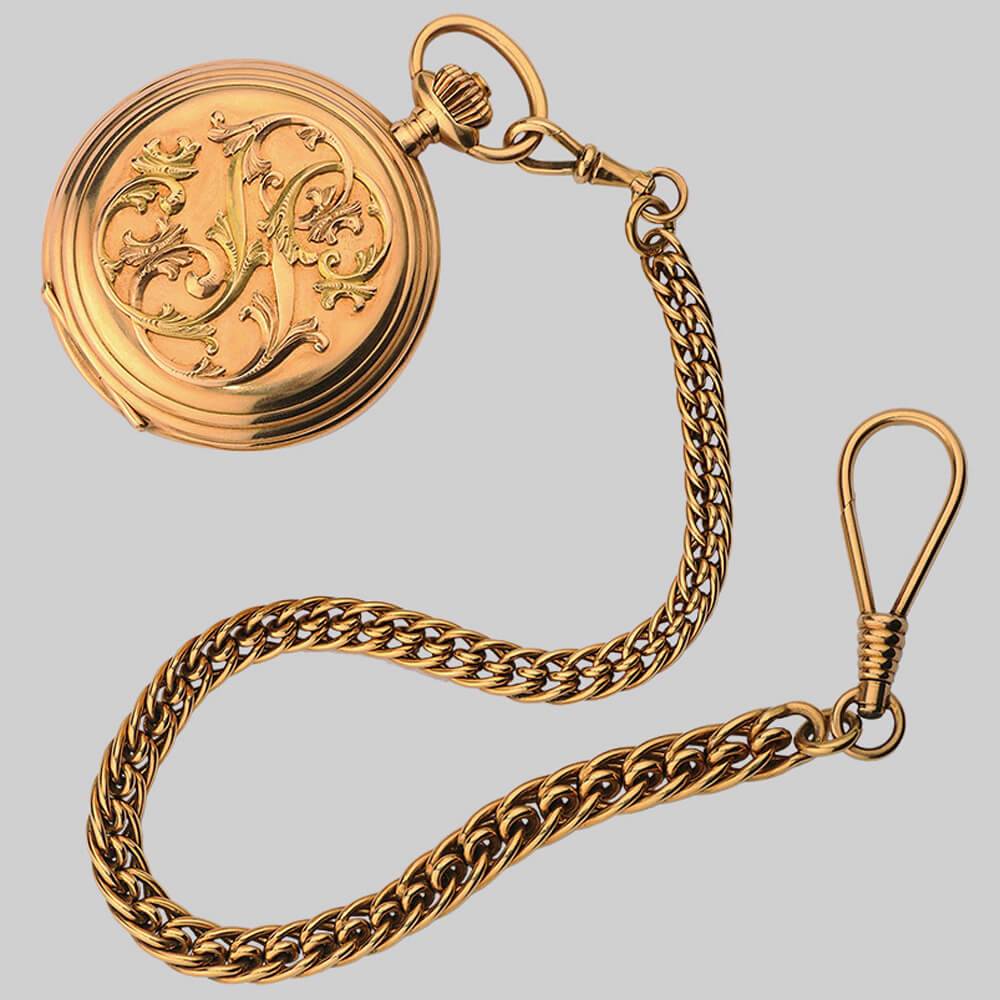 Золотые карманные часы с цепью «драконий хвост» Audemars Freres, Швейцария 19 век