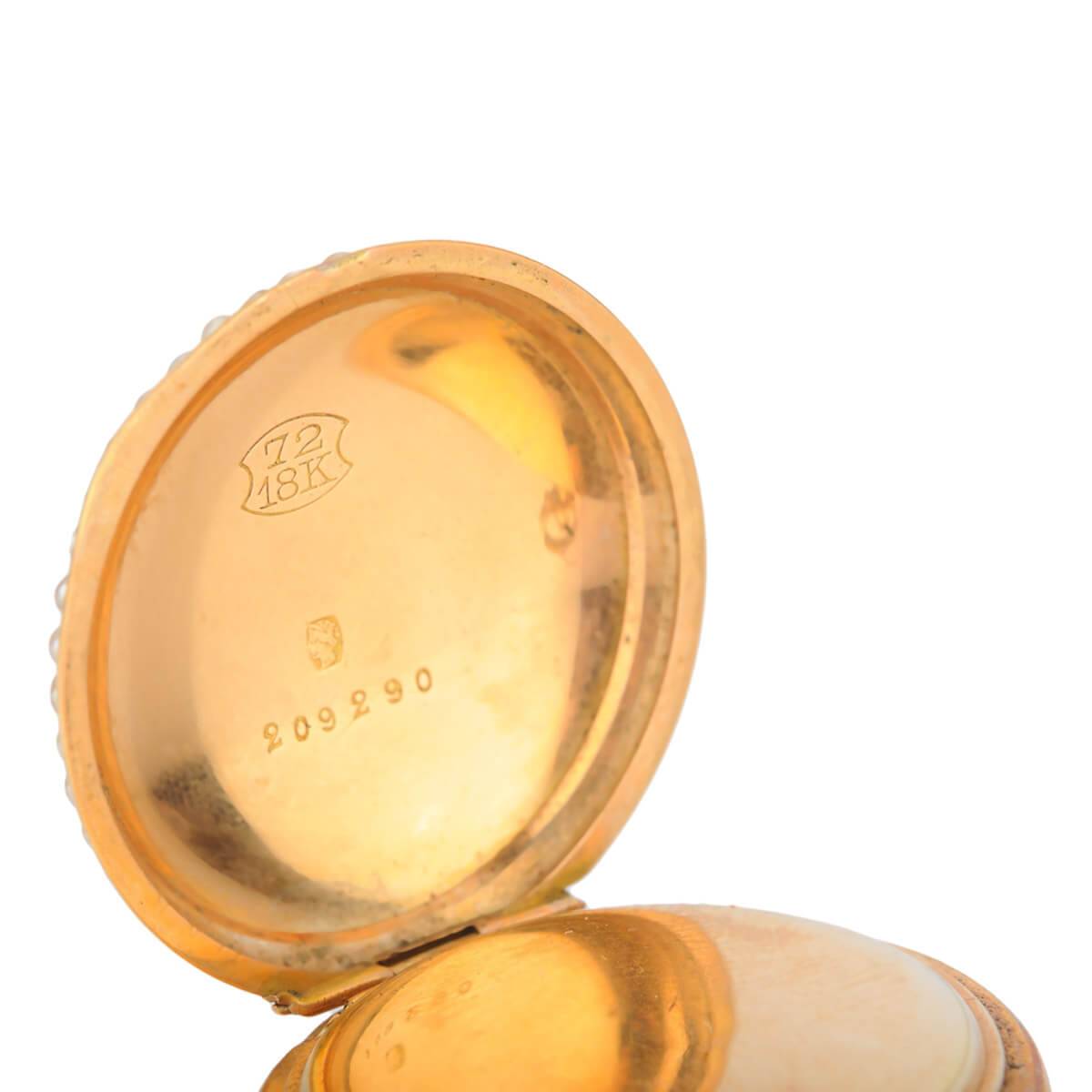 Золотые карманные часы-кулон «Две птицы» с бриллиантами и речным жемчугом 19 века