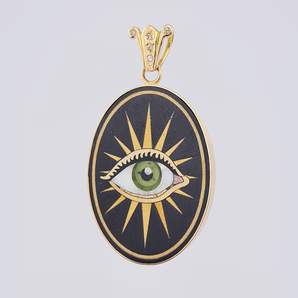 Авторская подвеска «Всевидящее око» в технике Pietra Dura из золота 585 пробы