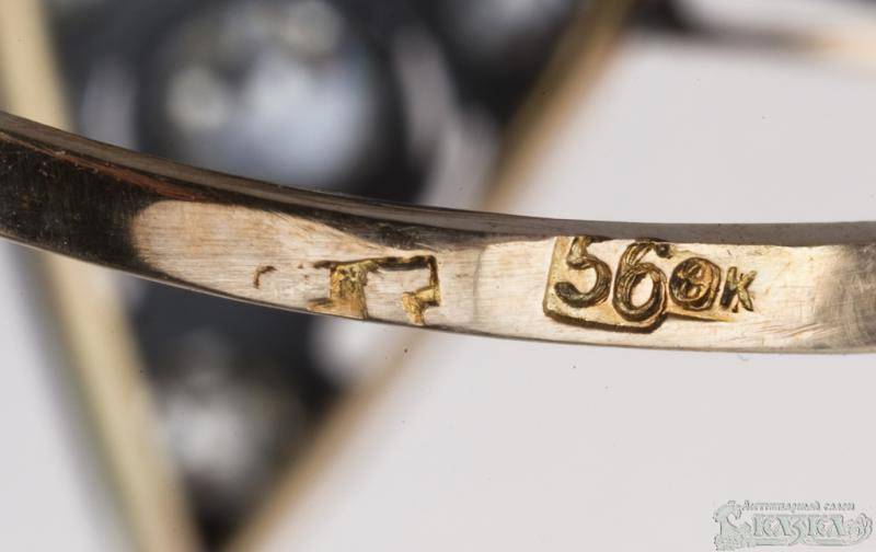 Кольцо маркиз с бриллиантами из золота 56 пробы 19 века