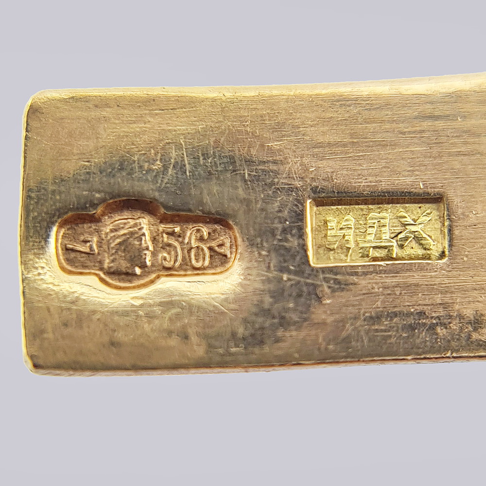 Плоский гибкий браслет из красно-зёленого золота 56 пробы