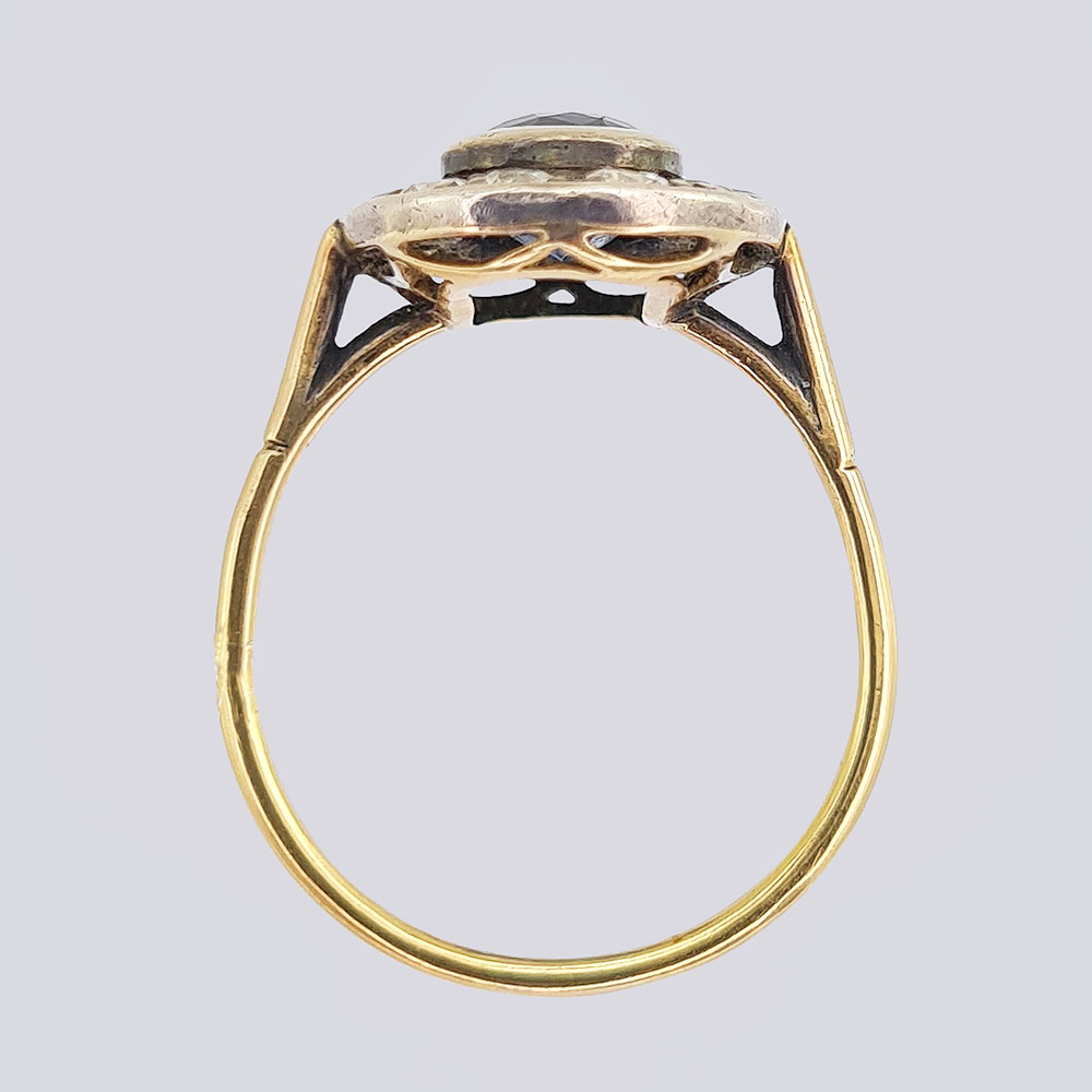 Кольцо с сапфиром и бриллиантами из золота 585 пробы 19 века