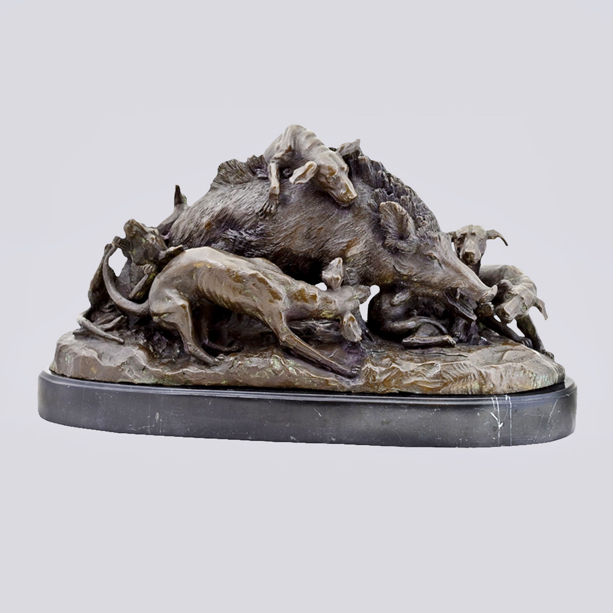 Скульптурная композиция «Травля кабана собаками» из бронзы 19-20 вв. (A. Lecourtier, Франция)