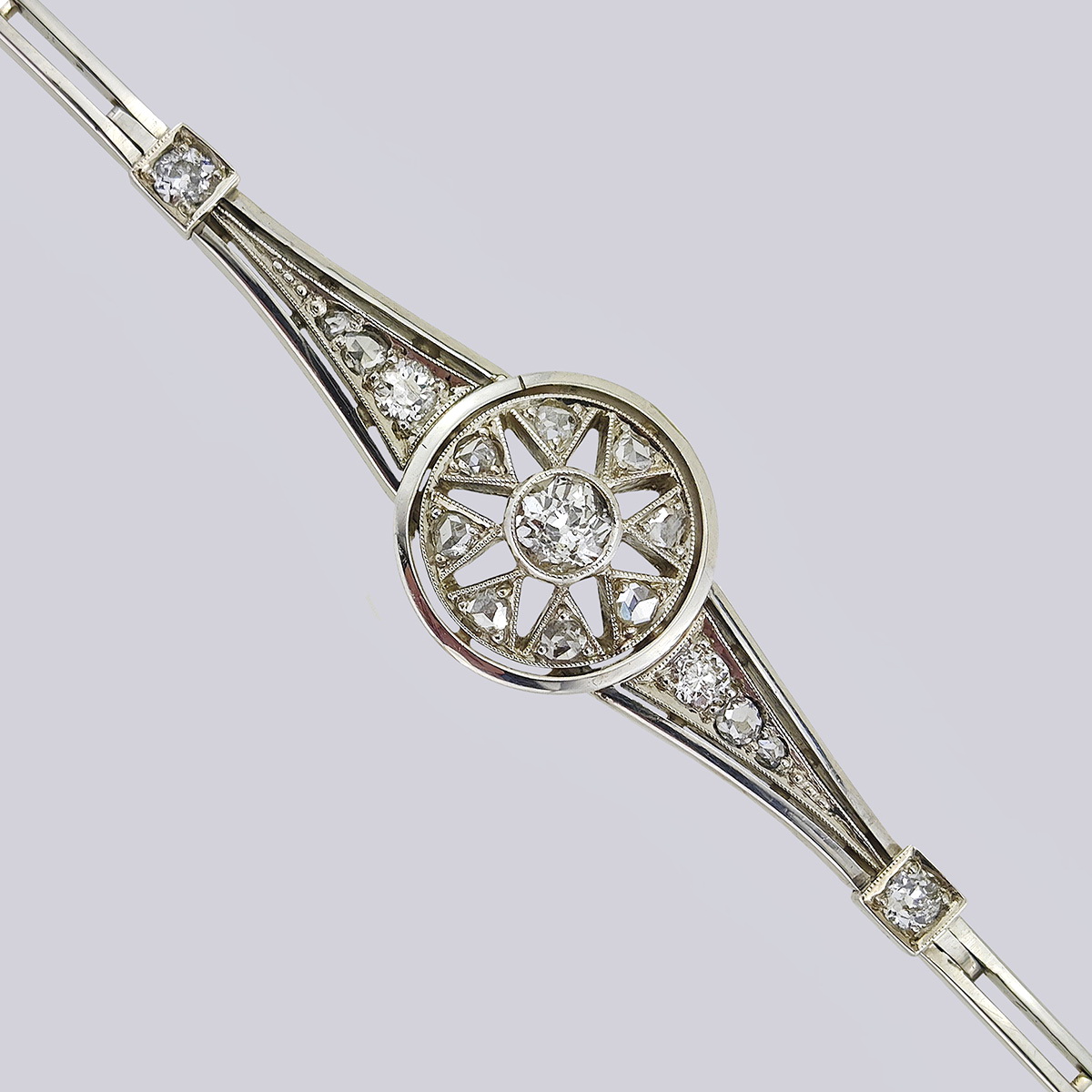 Браслет золотой с бриллиантами старой огранки в стиле арт деко 