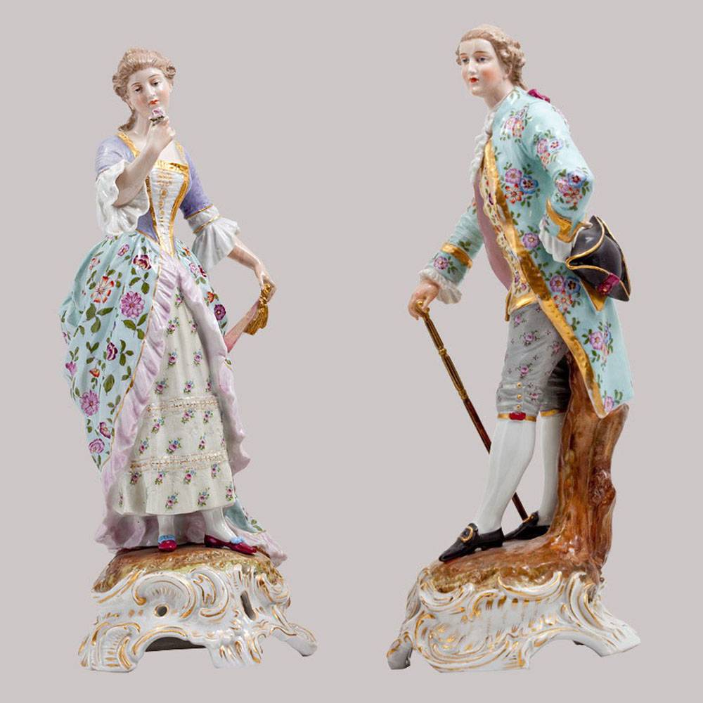Парные фигуры «Дама с кавалером» из фарфора 19 век (Тюрингия, Германия)