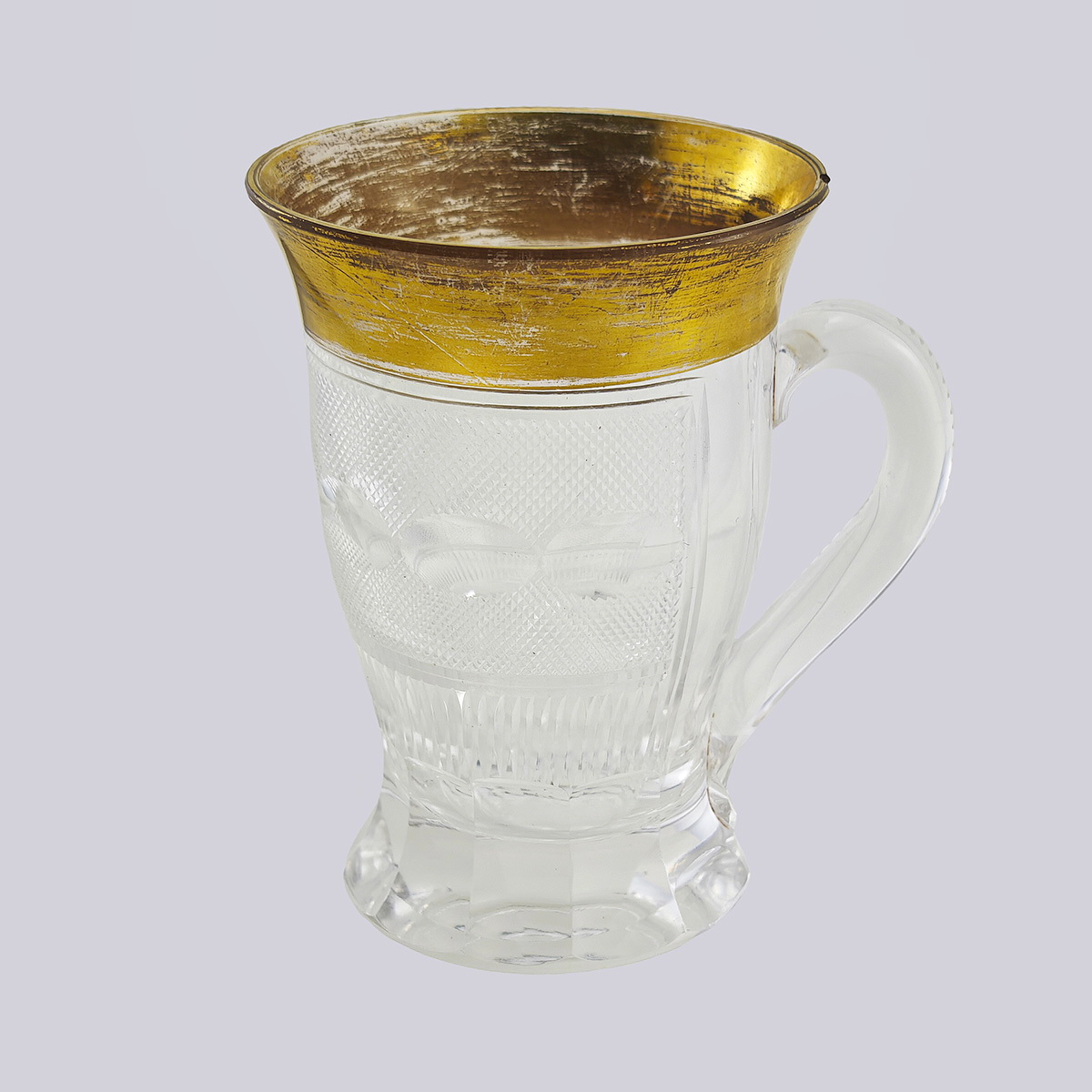 Кружка граненное стекло с золотым ободком ИСЗ