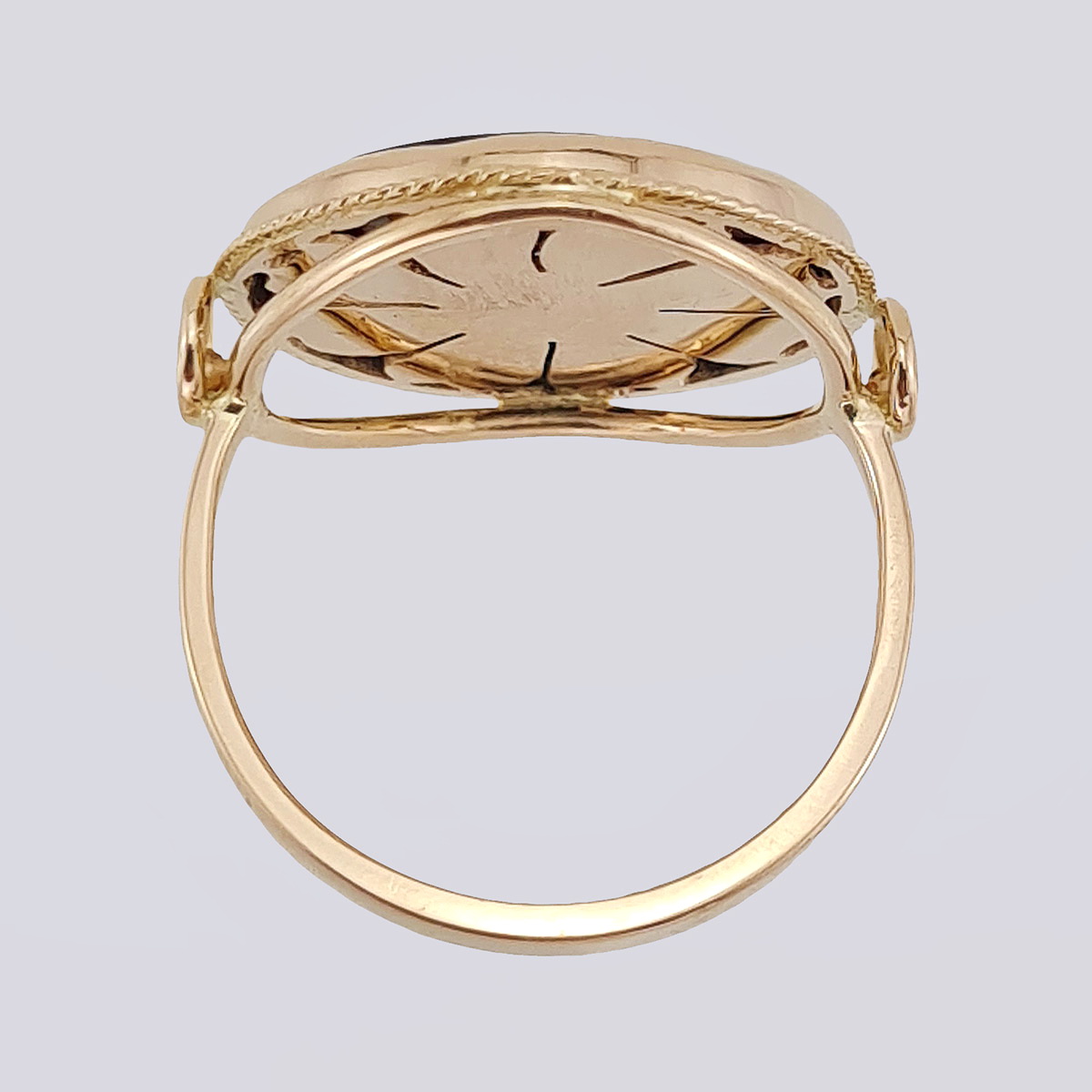 Золотой комплект серьги-кольцо 585 пробы с бриллиантами старой огранки и агатом