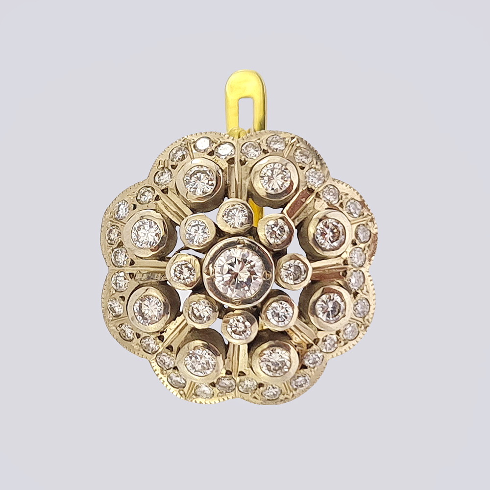 Комплект «Кольцо и серьги» из золота с бриллиантами (СССР, 750 проба)