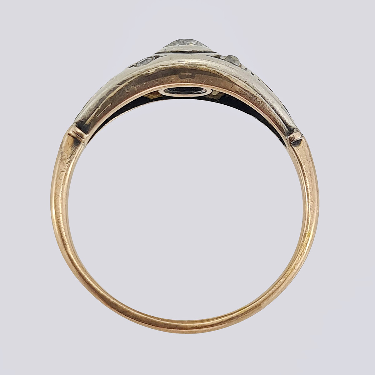 Золотое кольцо 585 пробы с бриллиантами старой огранки