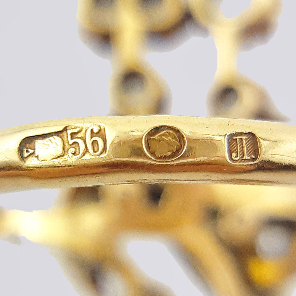 Кольцо Ветка с бриллиантами из золота 56 пробы 19 века