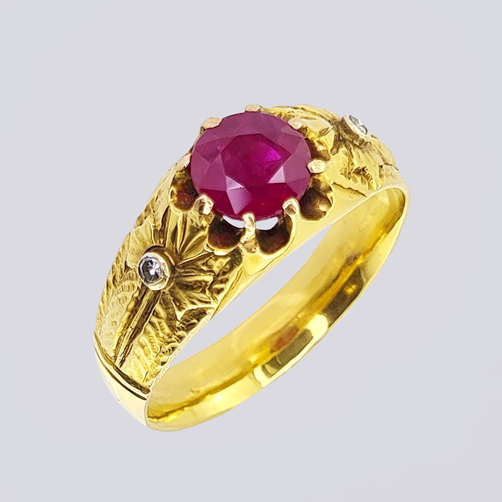 Кольцо перстень с природным рубином из золота 56 пробы 19 века