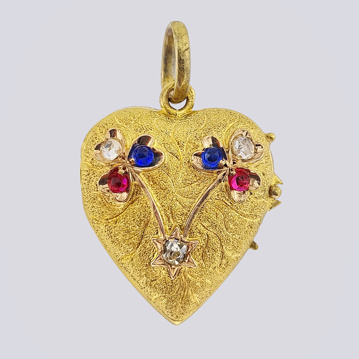 Золотая подвеска «Сердце» с бриллиантами, рубинами и сапфирами (56 проба, 19 век)