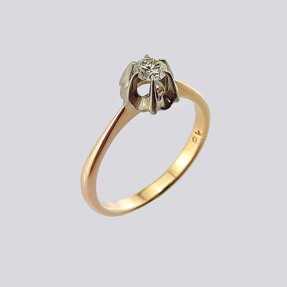 Золотое кольцо СССР с Якутским бриллиантом (583 проба)