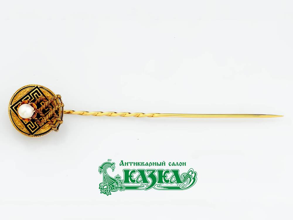 Булавка для галстуков и платков с эмалью из золота 56 пробы 19 века