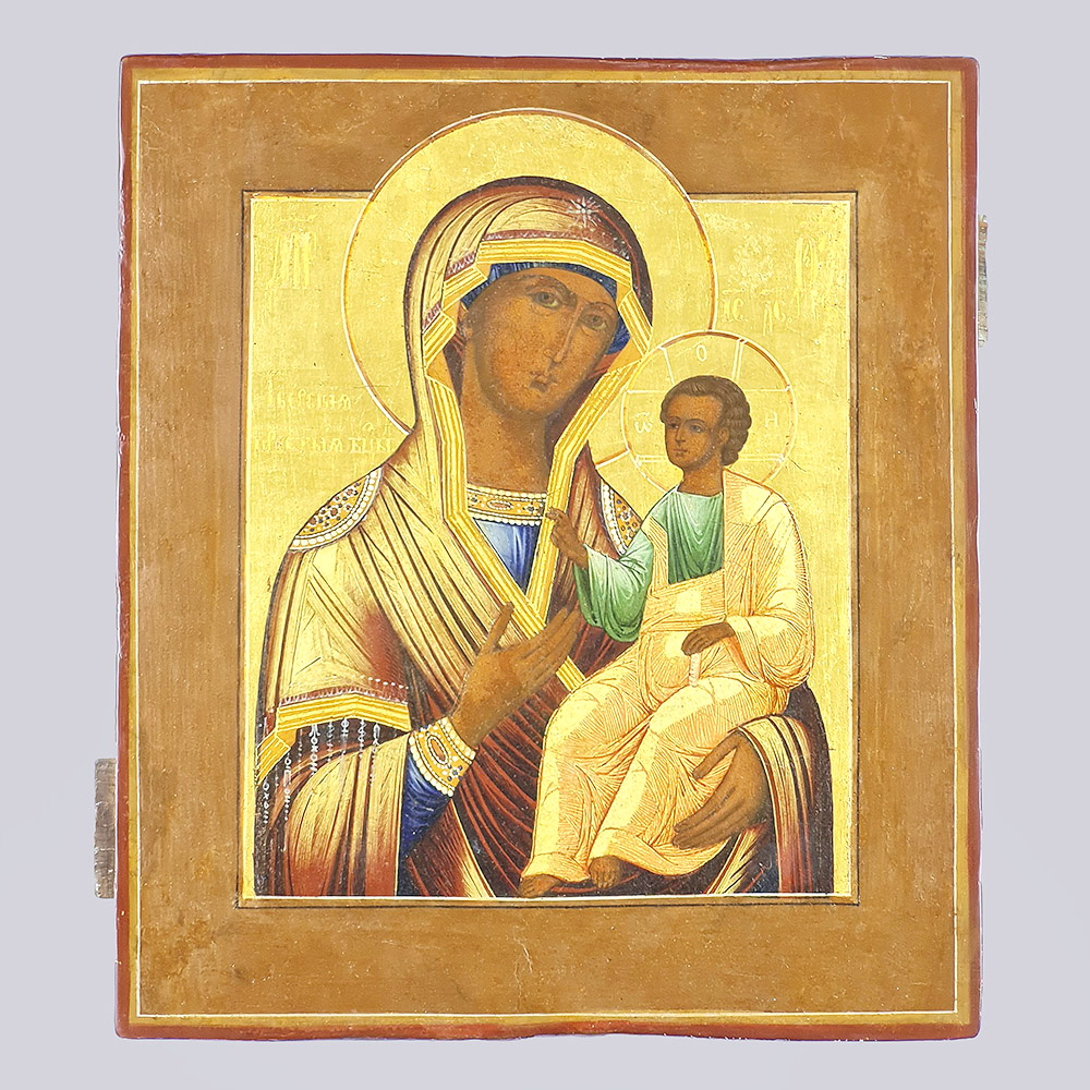 Икона «Смоленская Пресвятая Богородица» в серебряном окладе и в киоте из карельской березы