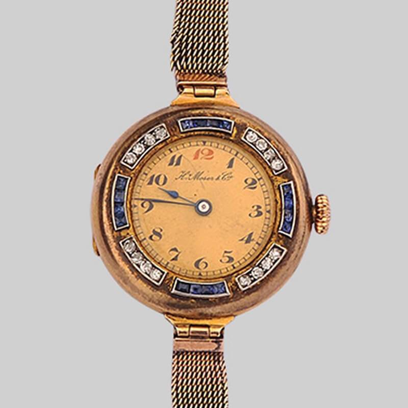 Наручные золотые часы с бриллиантами и сапфирами H. Moser конца 19 века