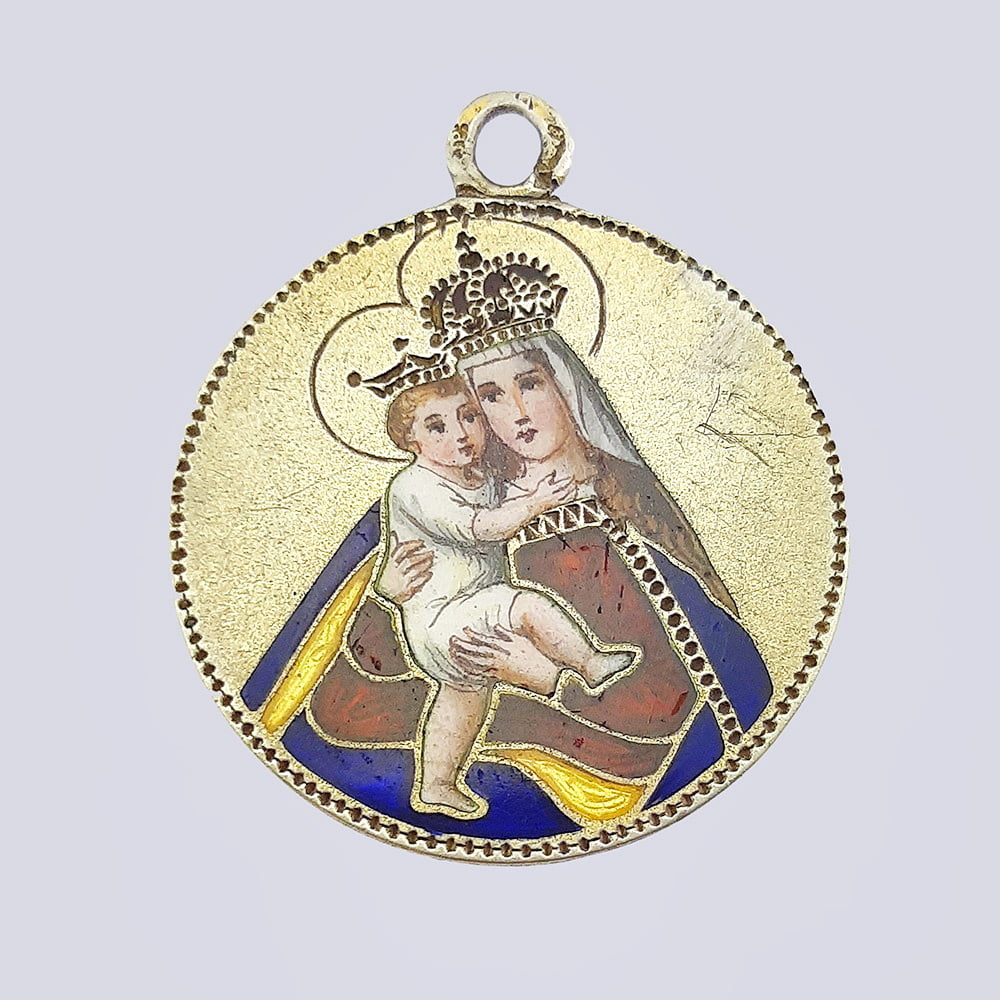 Серебряный медальон «Пресвятая Богородица» с эмалью 19 века
