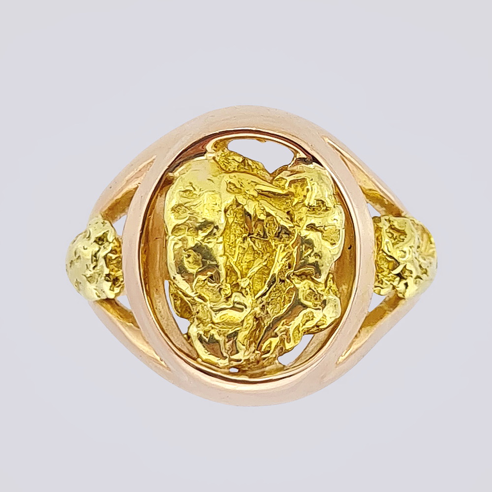Кольцо золотое с самородком 585 пробы