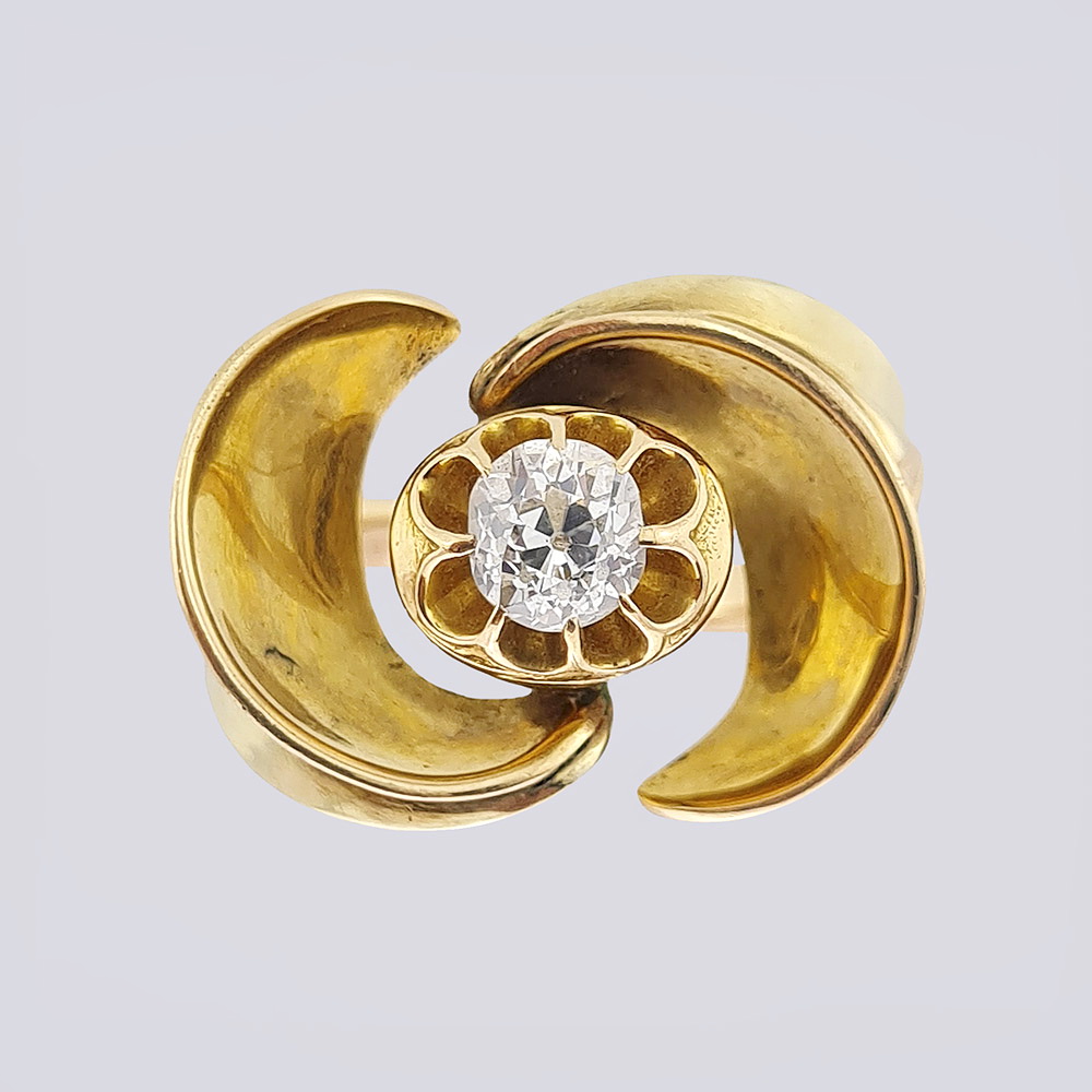 Кольцо из золота 375 пробы с бриллиантом старой огранки купить в Москве ✓Антикварный салон «Сказка»