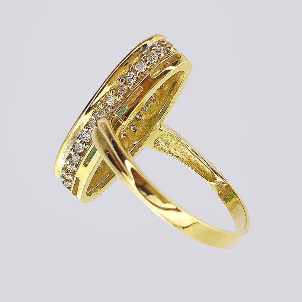 Комплект кольцо и серьги из золота 750 с изумрудами и бриллиантами