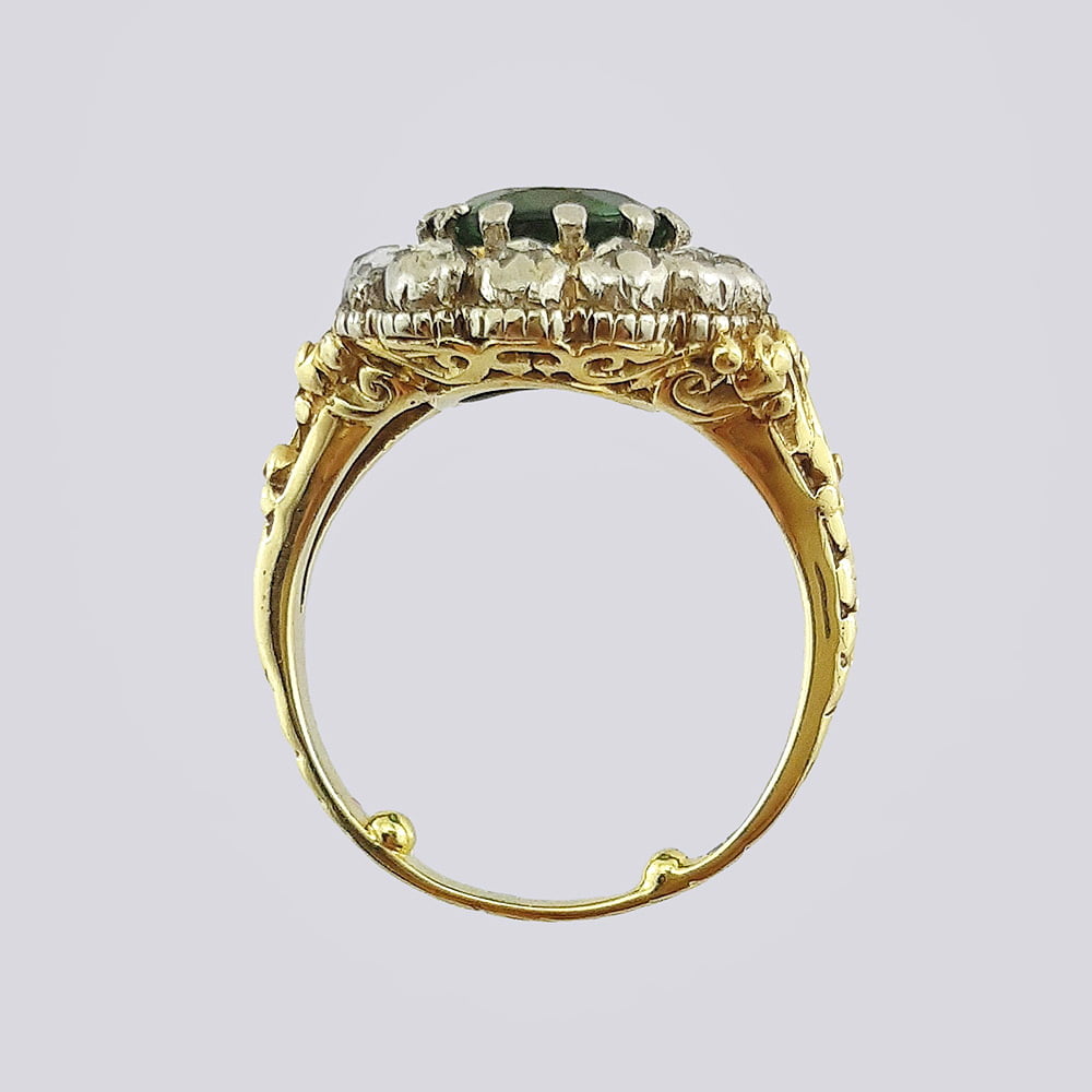 Кольцо золотое с природным турмалином и алмазами огранки «Роза»