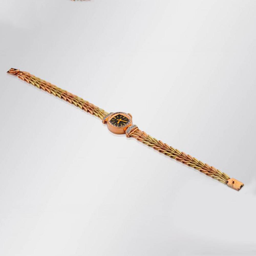 Женские наручные часы СССР с бриллиантами из золота 583 пробы