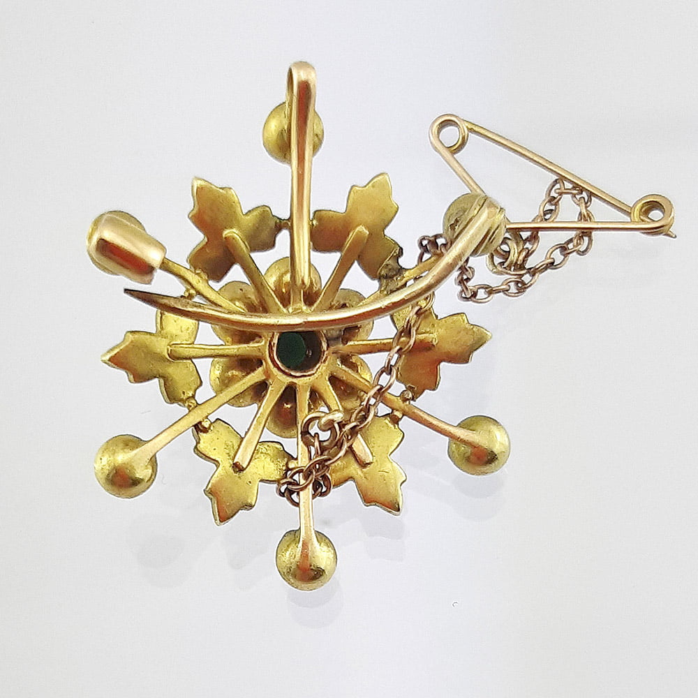 Брошь-подвеска «Звезда» с бирюзой и жемчугом из золота 585 пробы 20 века