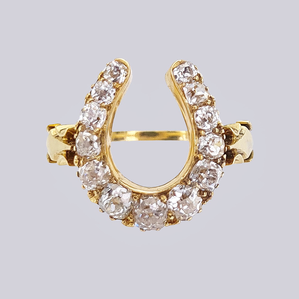 Золотое кольцо «Подкова» с бриллиантами старой огранки