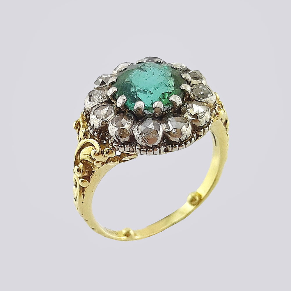 Кольцо золотое с природным турмалином и алмазами огранки «Роза»