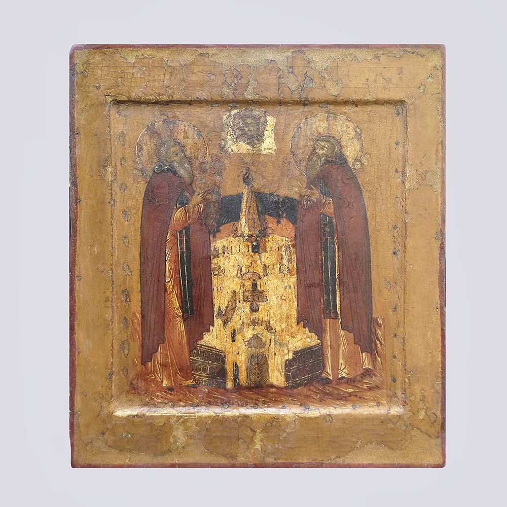 Икона «Преподобные Зосима и Савватий Соловецкие», дерево, левкас, темпера, 17 век