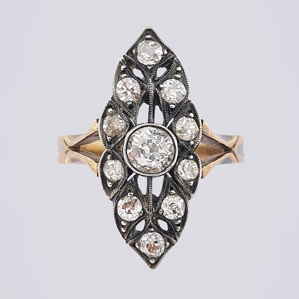 Кольцо маркиз из золота 583 пробы с бриллиантами