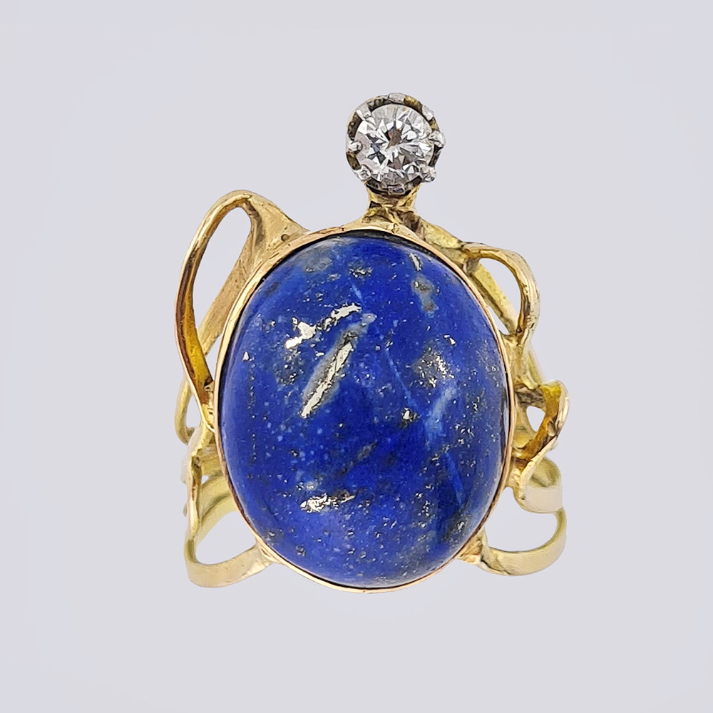 Кольцо «Черепаха» с лазуритом из золота 585 пробы 