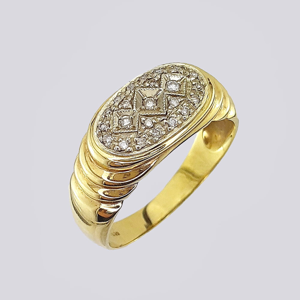 Золотой мужской перстень с бриллиантами (585 проба, 19 век)