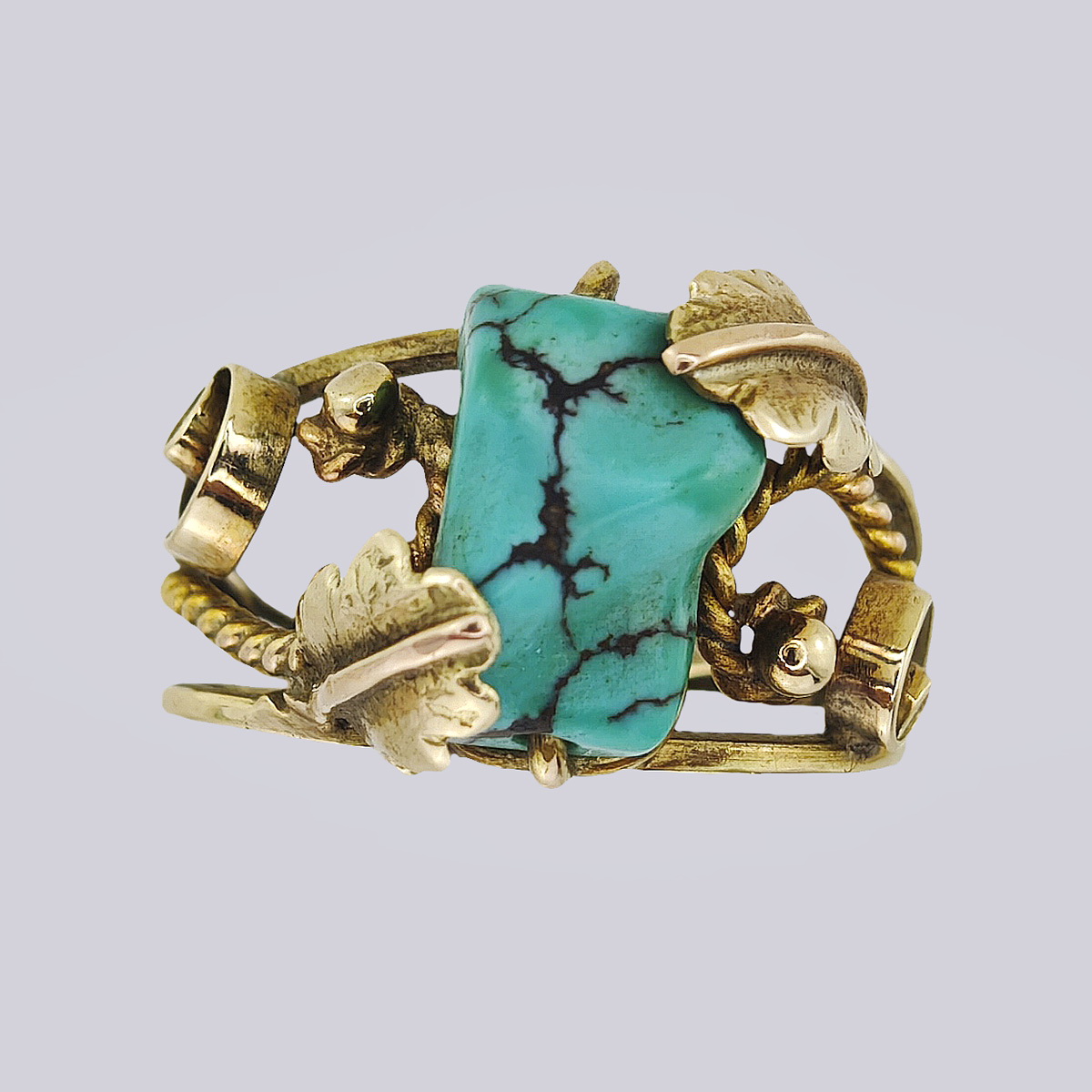 Комплект серьги и кольцо из золота 500-й пробы с бирюзой