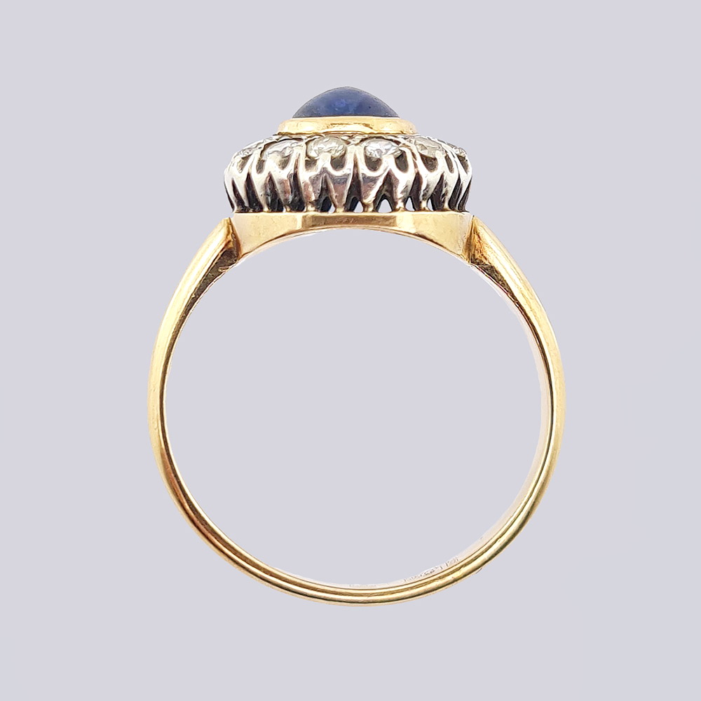 Комплект кольцо и серьги золотые с природными сапфирами и бриллиантами