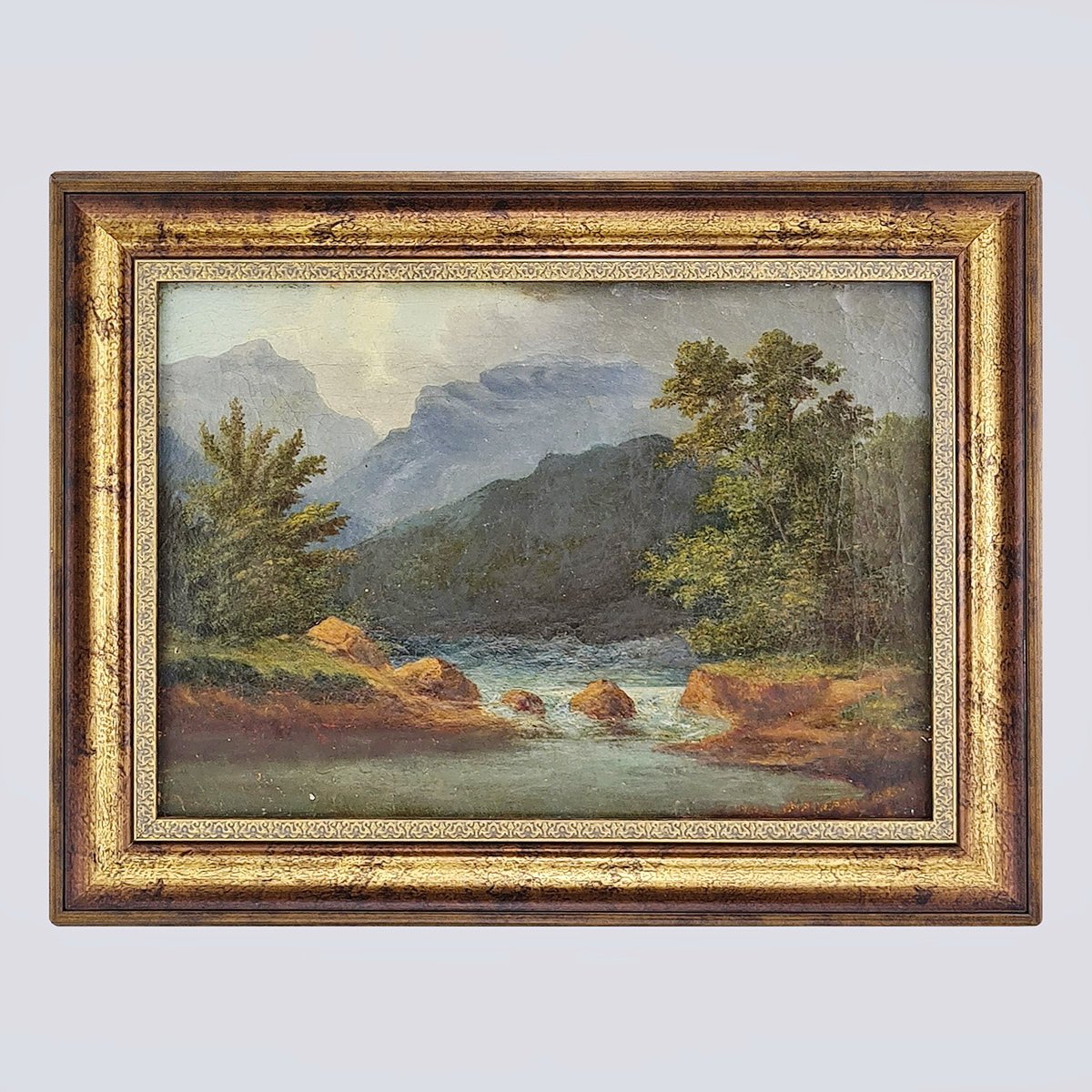 Картина «Пейзаж с горной рекой» нач. 20 века, Зап. Европа, холст, масло