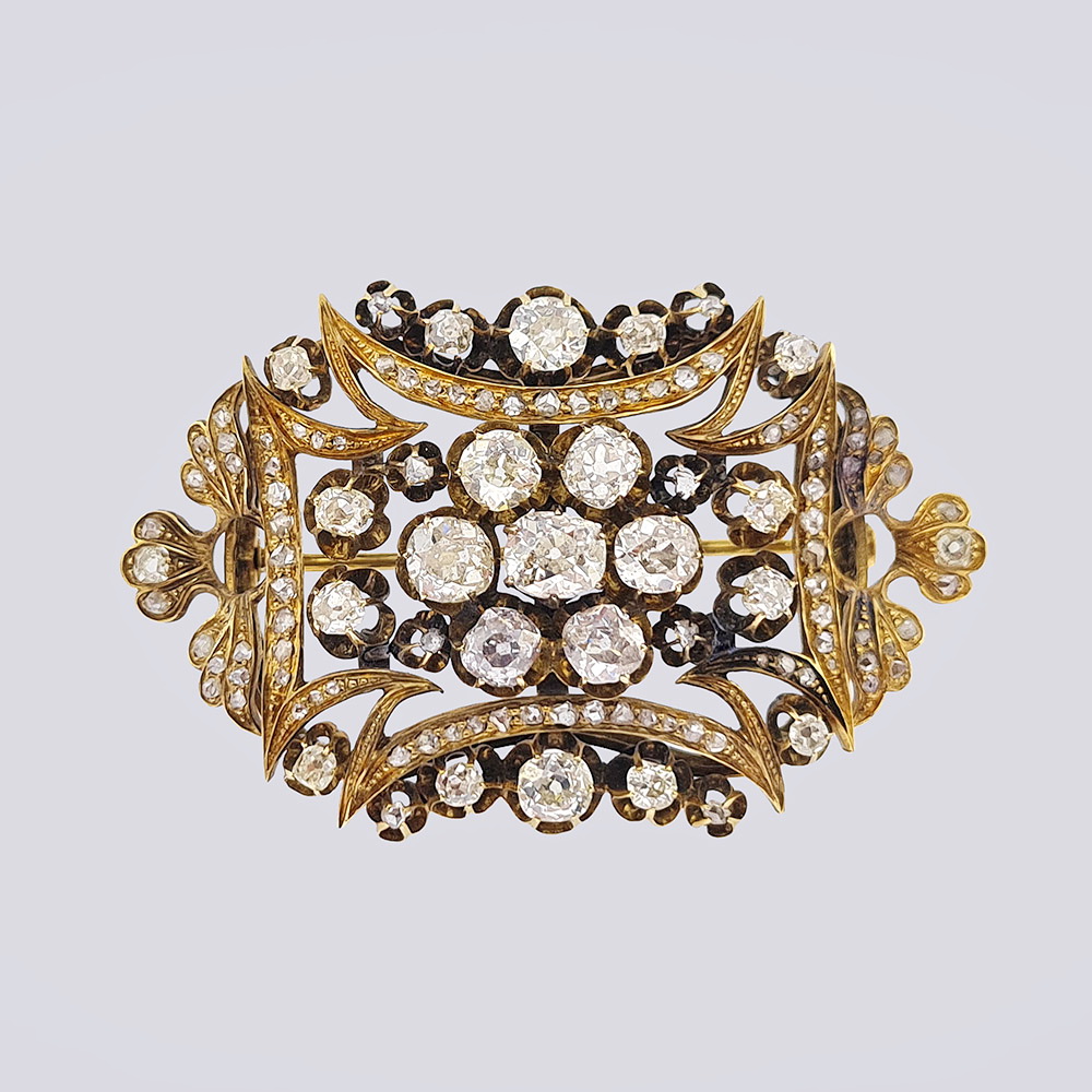 Брошь с бриллиантами и алмазами из золота 56 пробы 1882 года