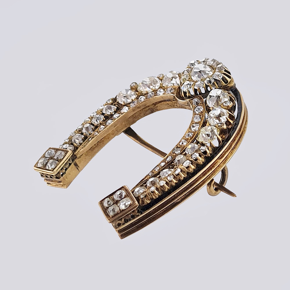 Брошь «Подкова» с бриллиантами из золота 56 пробы 19 века